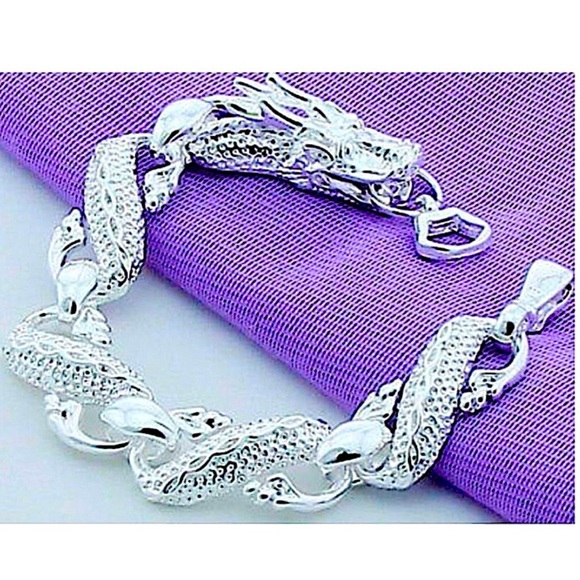 Sterling Silver Dragon Chain Link Bracelet Matching Ring Set - Picture 4 of 14